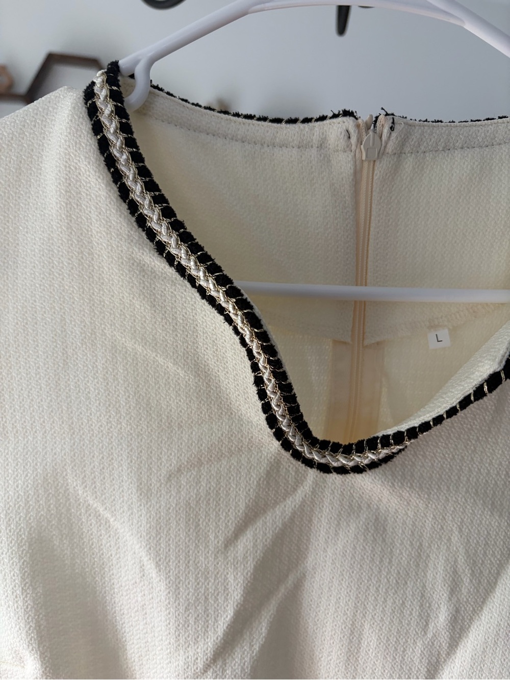 Sleeveless Cream Mini Dress with Black and Gold Trim (NEW) - Picture 5 of 6